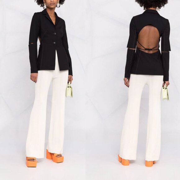 Jacquemus Le Splash Blazer In Black Sz 36 Open-Back Cut-out Single Breasted
